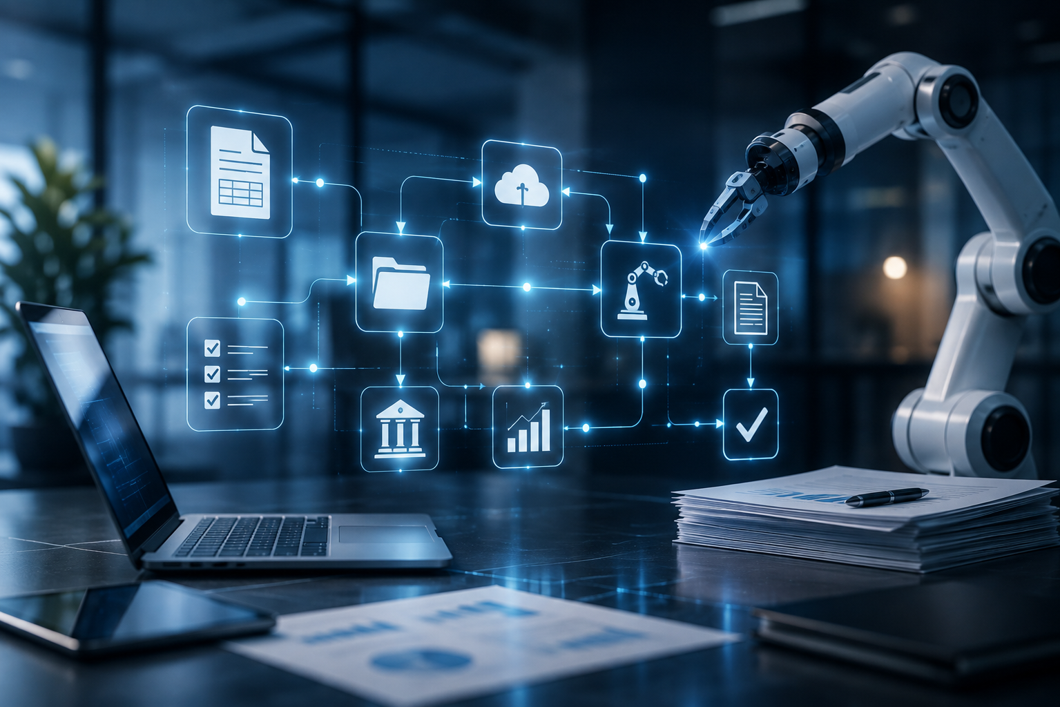 AI-powered Accounts Payable dashboard showing invoice workflow, exception intelligence, AI agent orchestration, ERP integration, and real-time finance operations insights.